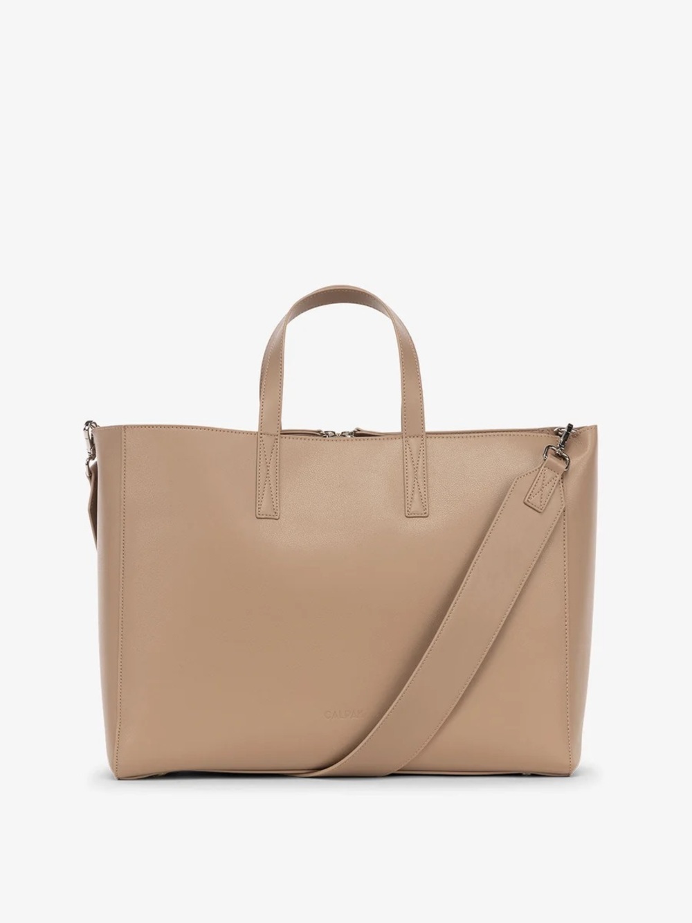 Calpak Taupe Leather Tote with Detachable Crossbody Strap
